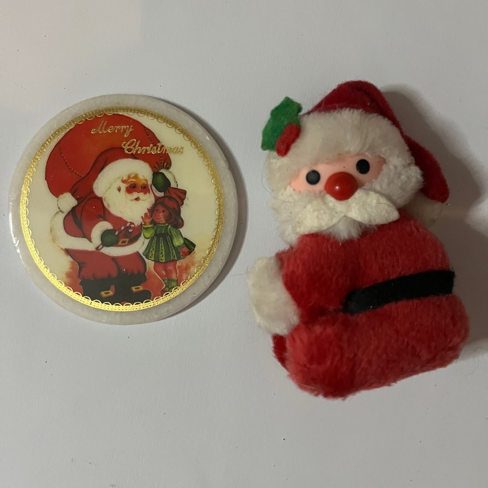 Christmas vintage decor marble coaster hot plate with Santa and grip Santa